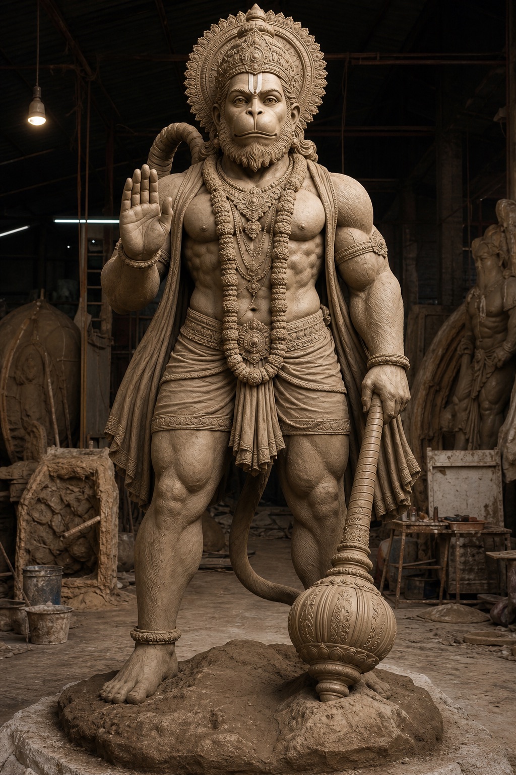 Large Hanuman statue with mace