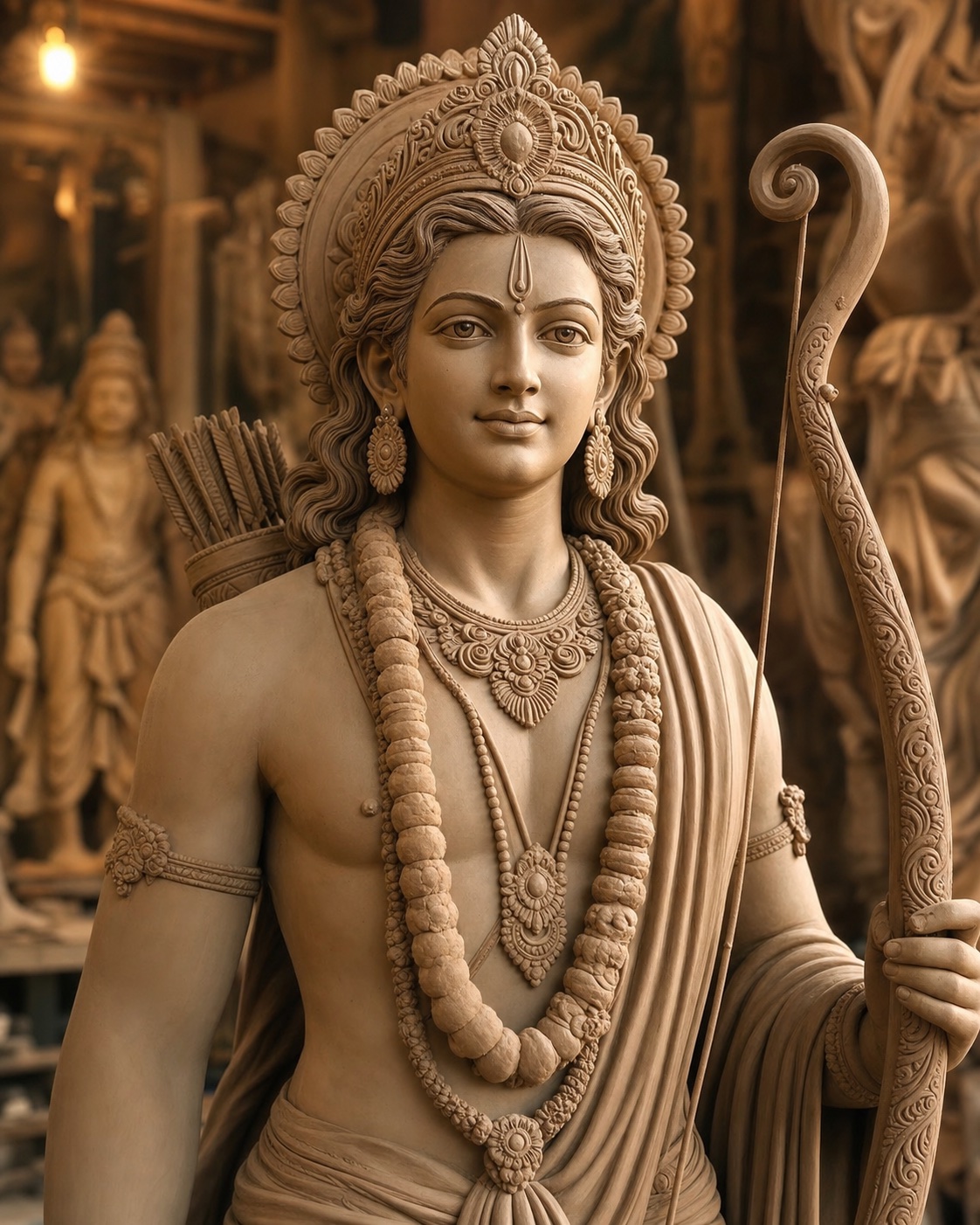 Portrait of a large handcrafted Shri Ram idol inside studio
