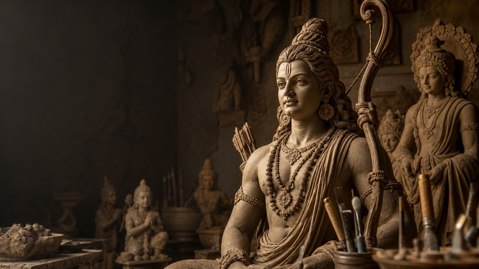 Large handcrafted Shri Ram idol inside RAM Art Studio