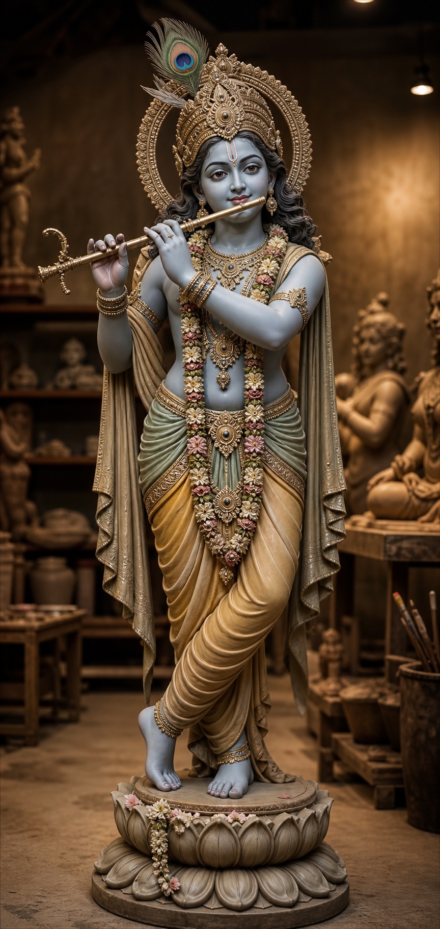 Large Krishna statue with flute